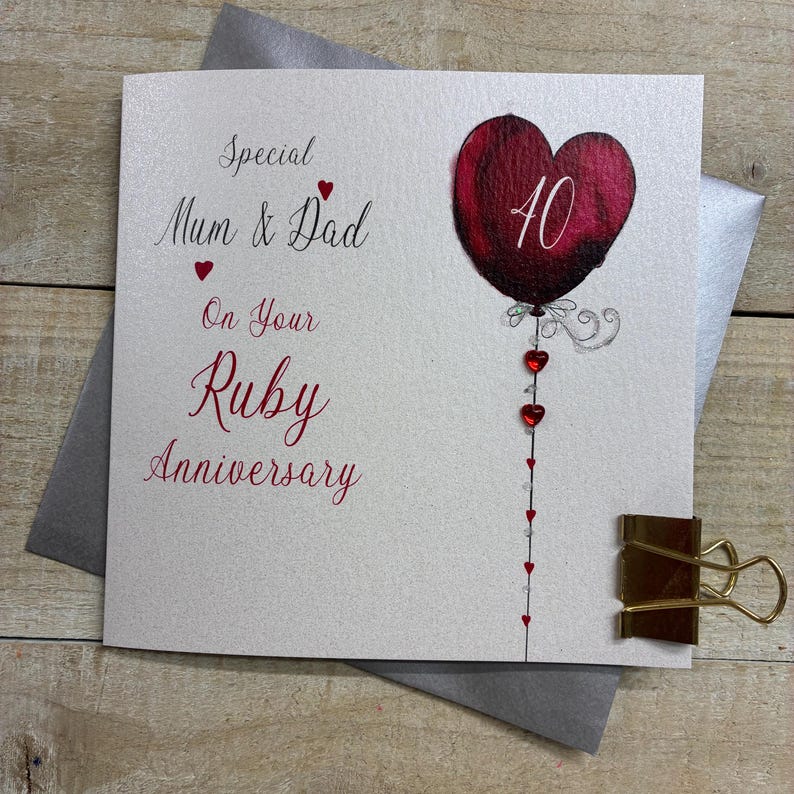 40th Ruby Anniversary Card - for Wife, Husband, Mum & Dad, Special ...