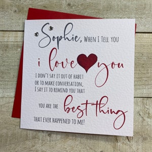 Carte d'anniversaire - carte d'amour pour femme mari partenaire petite amie petit ami fiancé - carte Je t'aime - carte Juste parce que - personnalisée
