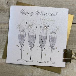 Retirement Handmade Card - Star, Flutes Coupé Glass - Leaving card, Retired card, Missing you card, Enjoy your time