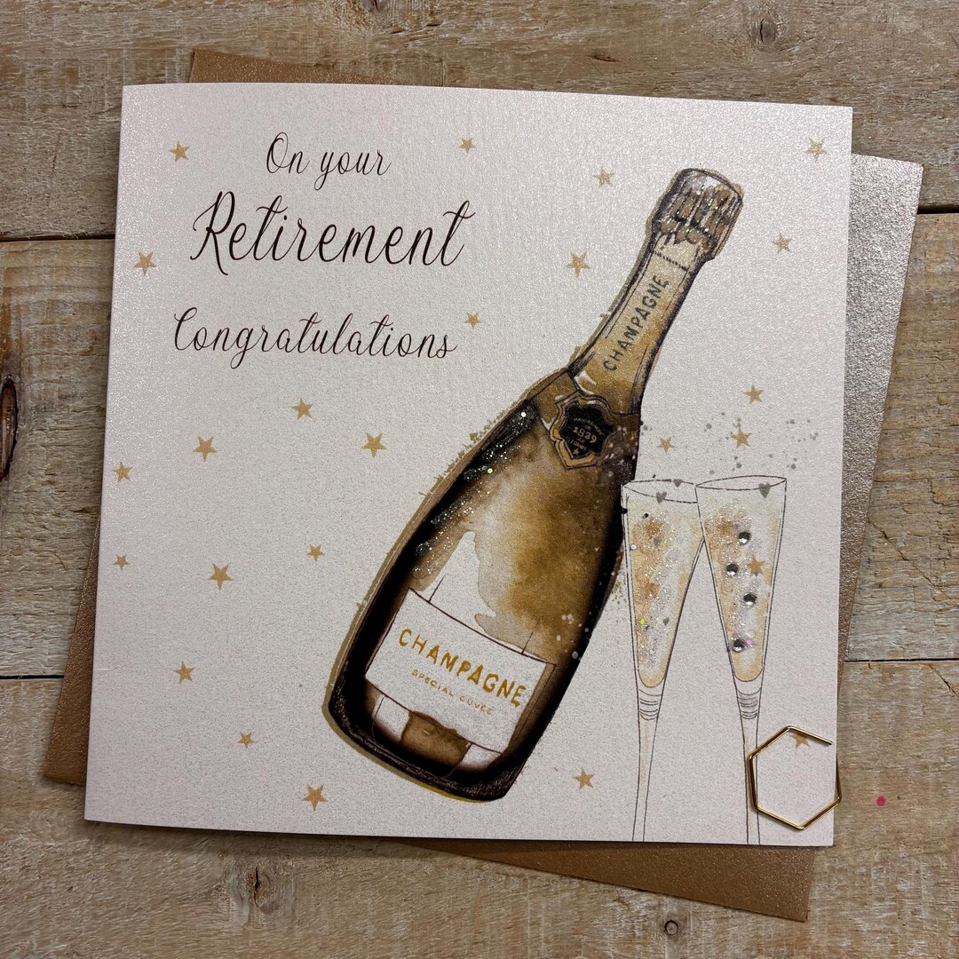 Retirement Star Note Retirement Handmade Card - Star, Flutes Coupé Glass - Leaving Card ...