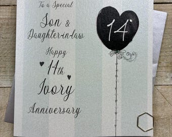 14th Ivory Anniversary Card - For wife, husband, mum & dad, special friends, Son, Daughter handmade card