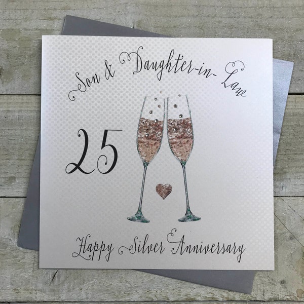 Daughter & son in law / Son and daughter in law - 25th Silver Anniversary Card - Fizzy Flutes Design - large handmade card