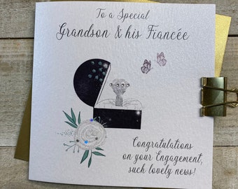 Grandson & Fiancée Handmade Engagement Card - daughter, brother, sister and fiancée, Son, Granddaughter