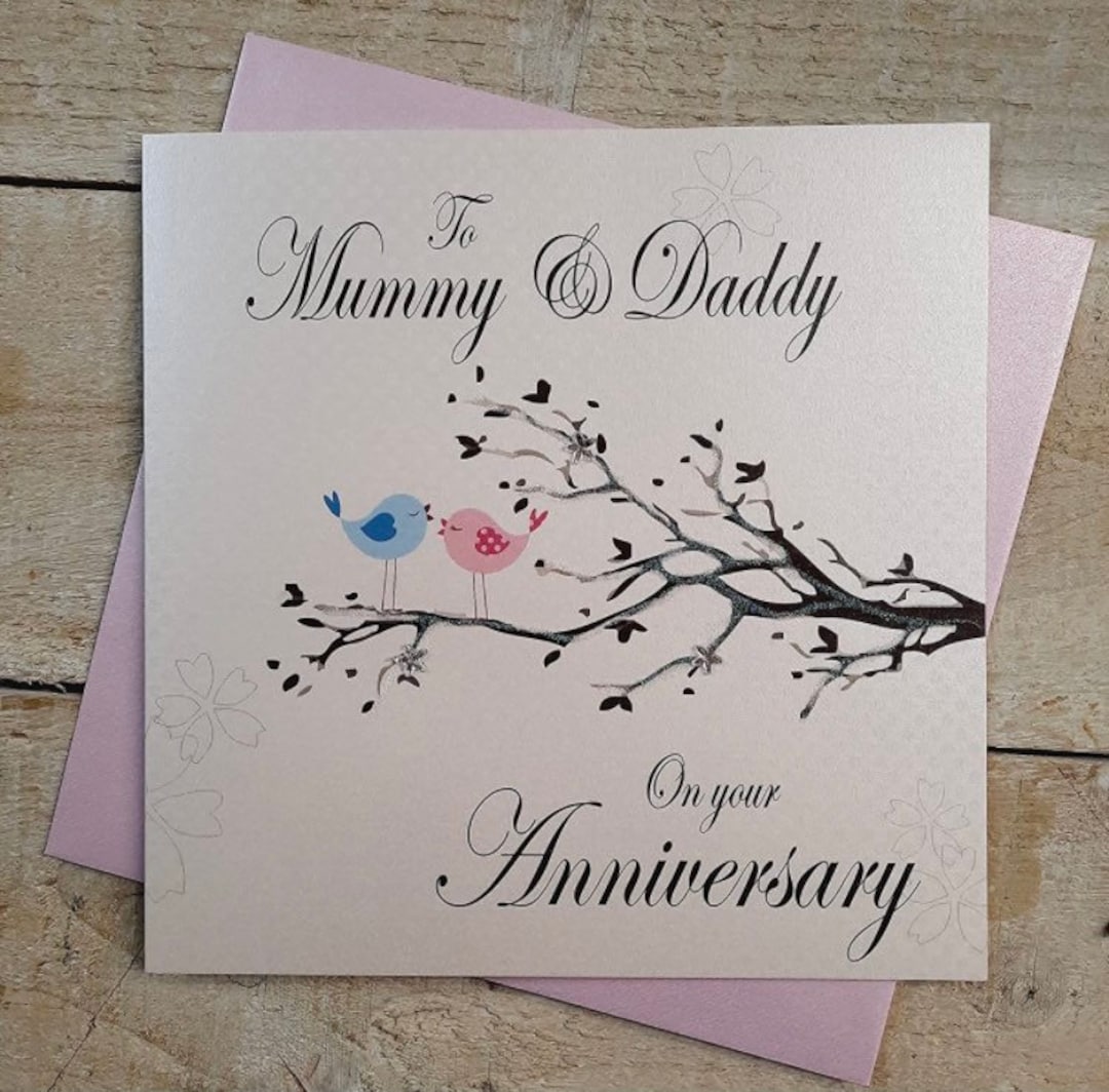 Mummy Daddy Anniversary Card Love Birds On A Branch Handmade Card mummy-daddy-anniversary-card-love-birds-on-a-branch-handmade-card