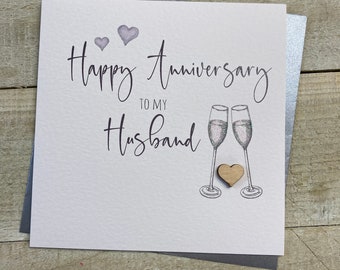 Husband Anniversary Handmade Card  - special, bespoke, amazing, the best husband - champs flutes, hearts