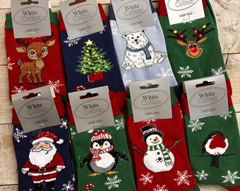 Jolies chaussettes de Noël - Chaussettes de luxe en coton pour femmes Royaume-Uni 4-7 ans et hommes Royaume-Uni 8-12 ans - Cadeau d'anniversaire, chaussettes mignonnes, douces et chaudes, motifs doux et amusants