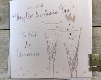 Daughter & Son in law or Son and Daughter in law Anniversary Champagne Flutes 1st Paper or 2 3 4 5 6 7 8 9