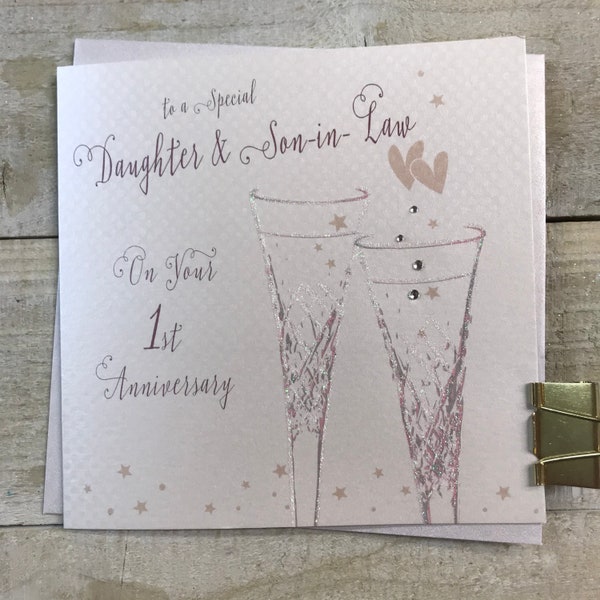 Daughter & Son in law or Son and Daughter in law Anniversary Champagne Flutes 1st Paper or 2 3 4 5 6 7 8 9