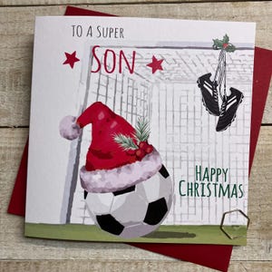 Son or Grandson Christmas FOOTBALL RUGBY Card - Special Card for football fan, rugby fan. Special Boy Girl