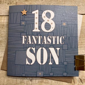 Tarjeta de cumpleaños para hijo: 12, 13, 14, 15, 16, 17, 18, 21, 30, 40, 50 y 60 años. Tarjeta especial hecha a mano: pequeña estrella de madera.