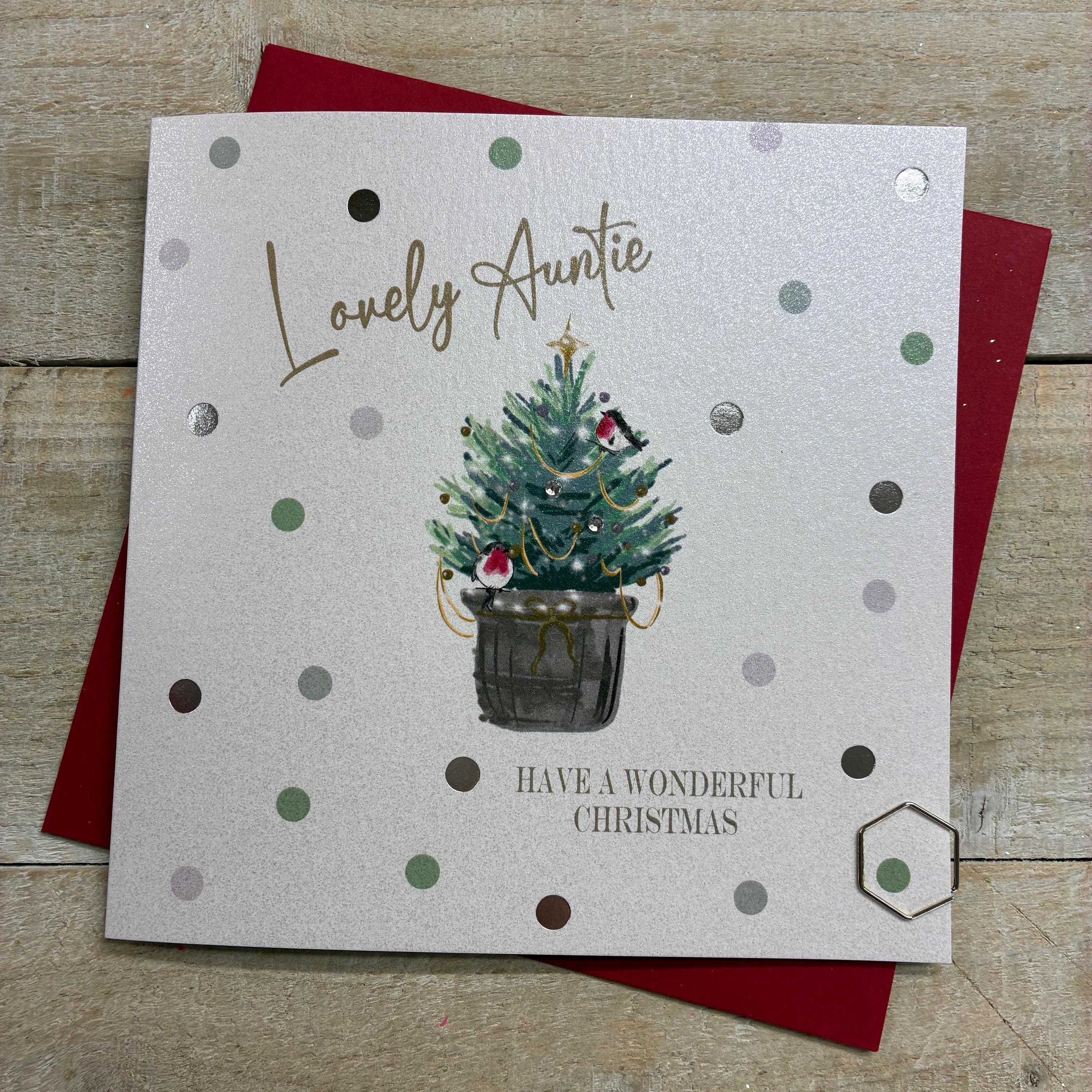 Biglietto Di Auguri Di Natale Decorato "For You Auntie" - Con Busta Rossa - Dimensioni 13x17 Cm