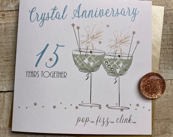 15th Crystal Anniversary Card - For wife, husband, mum & dad, special friends, Son, Daughter handmade card