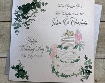 Personalised Son Daughter Wedding Cake card & eucalyptus leaves  - grandson granddaughter sister brother -Special friends, couple, niece nep