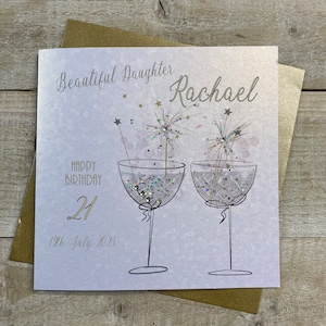 Personalisierte Tochter Geburtstagskarte - Flöte Champagne Bubbles Design P23-24-D
