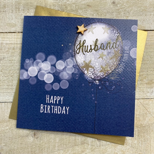 Husband Birthday Card - handmade with gems or wooden star - stars, Beers, Music, Racing Card, golf, champs, BEST Hubby, hearts, birds