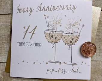 14th Ivory Anniversary Card - For wife, husband, mum & dad, special friends, Son, Daughter handmade card