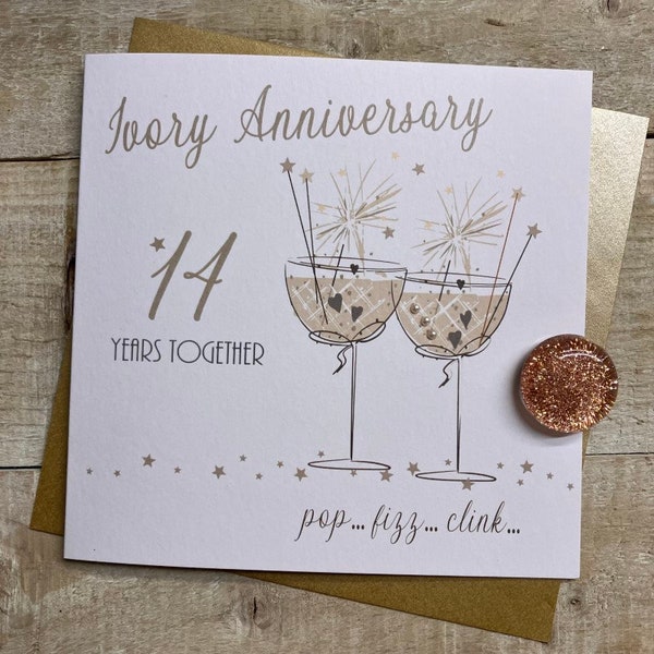 14th Ivory Anniversary Card - For wife, husband, mum & dad, special friends, Son, Daughter handmade card