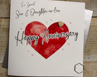 Son & Daughter in law or Daughter and Son in law Handmade Anniversary Champagne Flutes, Love birds, Hearts, BALLOONS