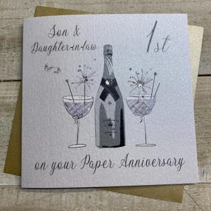 Tarjeta de papel para el primer aniversario: diseño brillante, primer aniversario de bodas para esposo, esposa, mamá y papá, amigos, hijo, hija