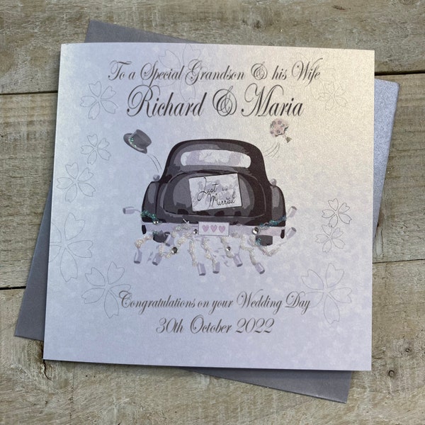 Personalised Wedding Card - Car Design, bespoke card for special day - daughter, son, grandson granddaughter, goddaughter, godson - any