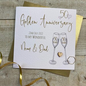 Cartão personalizado de 50 anos de ouro - Design de flautas - marido, esposa, mãe e pai, amigos especiais, avós