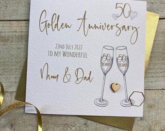 Personalised 50th Golden Anniversary Card - Flutes Design - husband, wife, mum & dad, special friends, grandparents