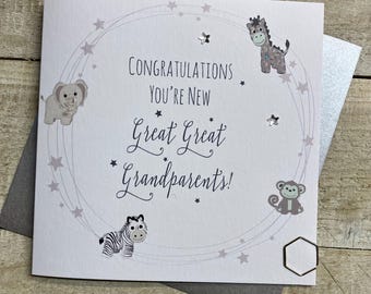 New Great Great Grandparent card / Grandparents - New Great Great Grandchild Handmade card for grandparents - Silver Congrats