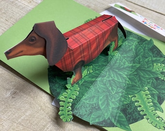 3D Pop-up Dackel Geburtstagskarte – Mit Schlüsselanhänger, Inkl. Umschlag, Für Hundeliebhaber