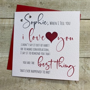 Anniversary Valentine card- Love card for wife husband partner girlfriend boyfriend fiance - I love you card Just because card- red glitter