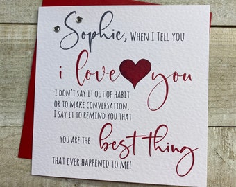 Anniversary Valentine card- Love card for wife husband partner girlfriend boyfriend fiance - I love you card Just because card- red glitter