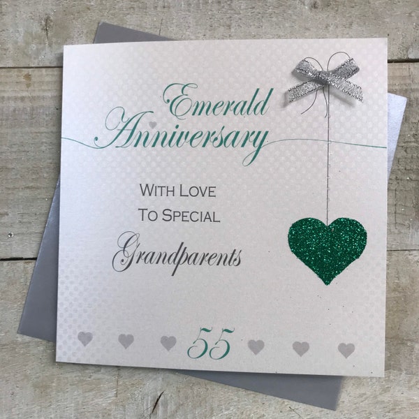 Emerald 55th Anniversary Card for grandparents husband wife mum & dad, mom and dad - heart Design LLA55g