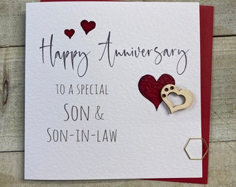 Son & Son in law Handmade Anniversary Hearts, Love, Wooden Heart, Same Sex Card