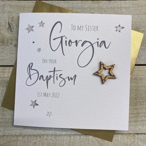 Bautizo personalizado, Tarjeta de bautismo - Estrellas para hijo, hija, nieto, ahijado, nieta, ahijada, sobrina, hermana, hermano