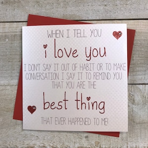 Tarjeta de amor/aniversario: tarjeta de amor para esposa, esposo, pareja, novia, novio, prometido: tarjeta de "te amo", tarjeta "solo porque sí", con purpurina roja