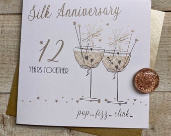 12th Silk Anniversary Card - For wife, husband, mum & dad, special friends, Son, Daughter handmade card