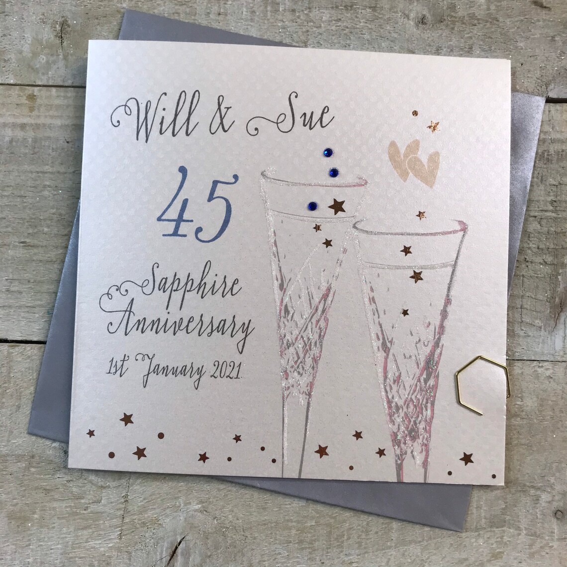 Personalised 45th Sapphire Anniversary Card - Flutes/ Love Birds Design ...