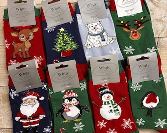 Jolies chaussettes de Noël - Chaussettes de luxe en coton pour femmes Royaume-Uni 4-7 ans et hommes Royaume-Uni 8-12 ans - Cadeau d'anniversaire, chaussettes mignonnes, douces et chaudes, motifs doux et amusants