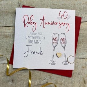 Tarjeta del 40 aniversario de Ruby - Copas de champán - esposa, marido, amigos especiales, abuelos- Hecho a mano
