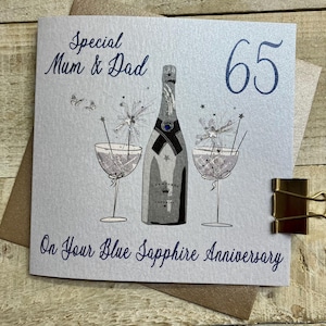 Biglietto d'auguri per il 65° anniversario in zaffiro blu per bisnonni, marito, moglie, mamma e papà, mamma e papà, sorella, fratello,