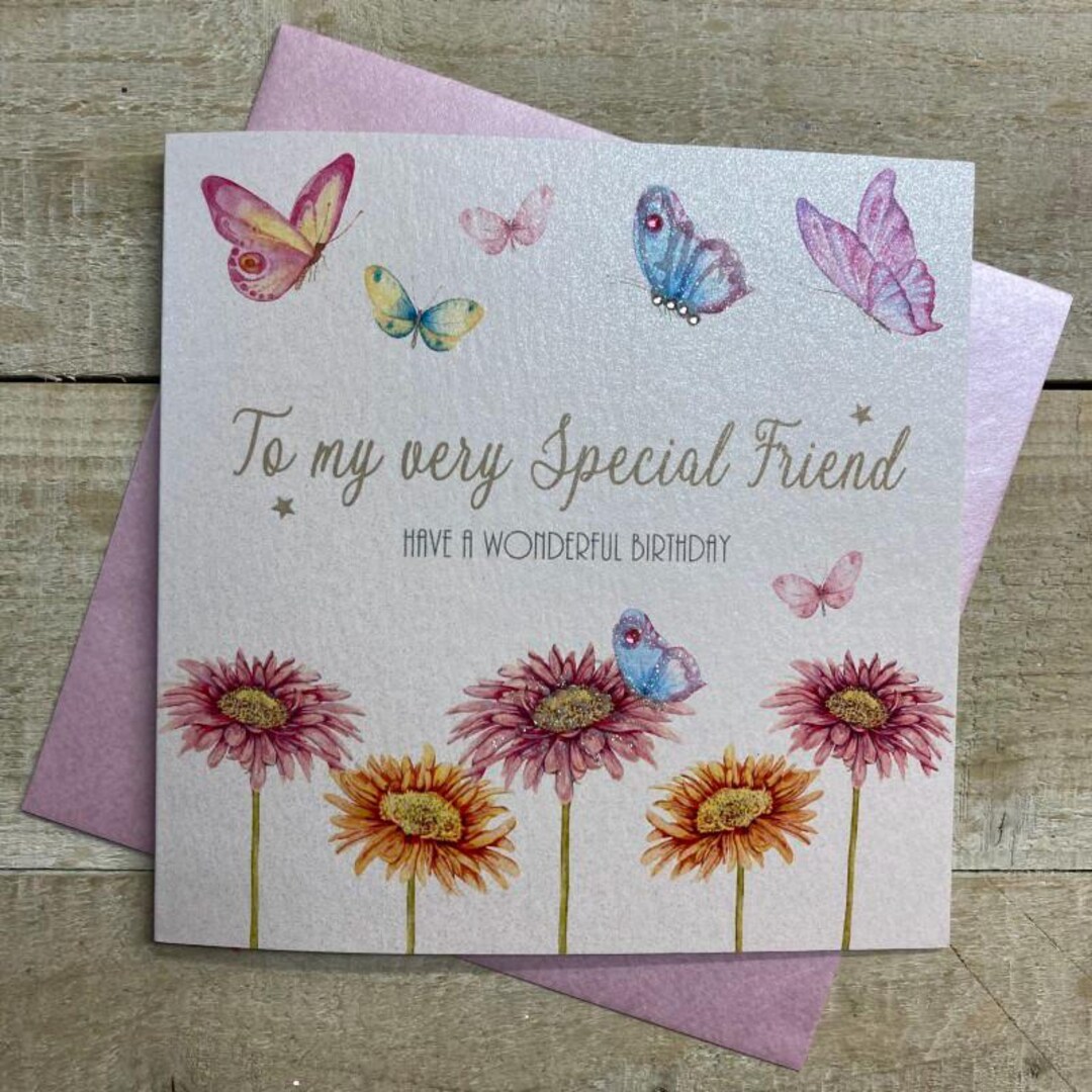 Special Friend Handmade Birthday Card - Cocktails, Cake, Flowers, Heart
