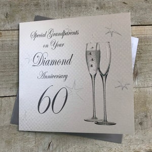 Tarjeta de aniversario de bodas número 60 de diamantes para abuelos, esposos, esposas, mamá y papás, hermanas, hermanos, cualquier relación, copas de champán