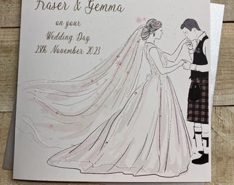 Schottische Hochzeit Kleid und Kilt - Schwiegersohn & Schwiegersohn - Schottische Hochzeitskarte - Besonderes Paar