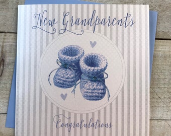 New Grandparents - new baby card -  pink or blue booties - grandson, granddaughter, daughter, son, new baby card