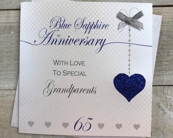 Blue Sapphire 65th Anniversary Card for Great, grandparents husband wife mum & dad- mom and dad heart Design LLA65g