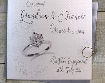 Grandson & Fiancée or Granddaughter and Fiancé Card - Engagement Ring Design personalised handmade card