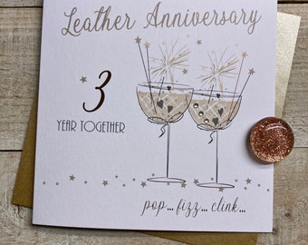 3rd Leather Anniversary Card - For wife, husband, mum & dad, special friends, SON or Daughter handmade card