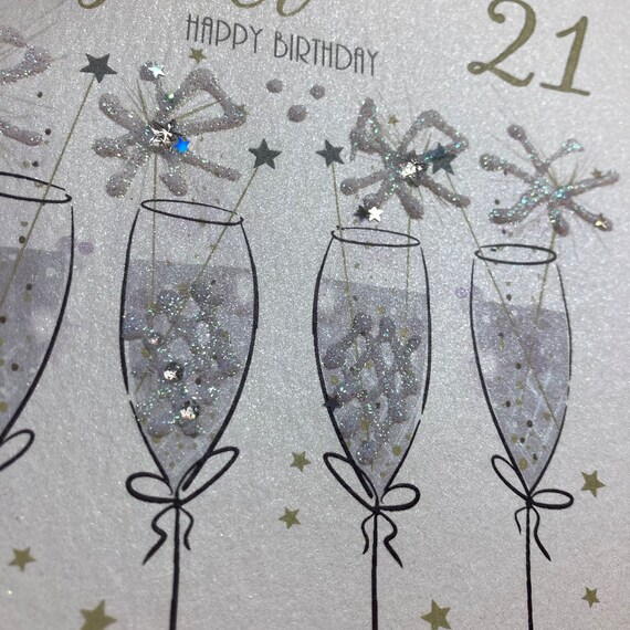 Biglietto Di Auguri Fatto A Mano White Cotton Cards – 50° Compleanno Per Nipote Con Bicchieri Champagne - 3