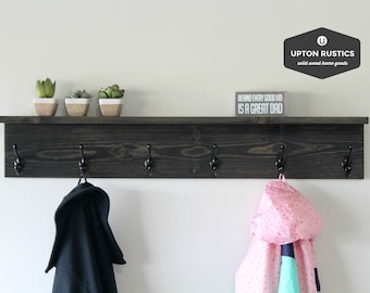 Rustic Coat Rack Shelf, Wall Coat Rack with Shelf, Wall Shelf with Hooks, Entryway Shelf, Coat Rack Wall, Rustic Home Decor, Wall Decor