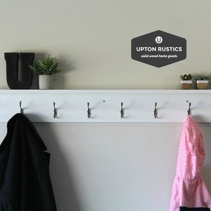 White Towel Rack With Hooks, Bathroom, With Shelf, Wood, Towel Rack Wall, Towel  Hooks, Hooks on Wood, Hook Rack, Hook Shelf, Hooks and Racks 