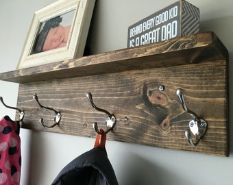 Rustic Coat Rack Shelf, Wall Coat Rack with Shelf, Wall Shelf with Hooks, Entryway Shelf, Coat Rack Wall, Rustic Home Decor, Wall Decor